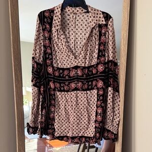 Free People Black and Pink Patterned Blouse